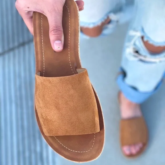Tan espadrille slip on sandal - Picture 3 of 7